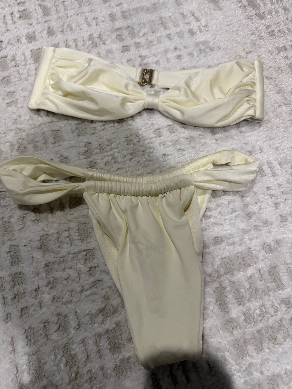 Strapless Cream Bikini Set - Elegant Bandeau Top & High-Cut Bottom